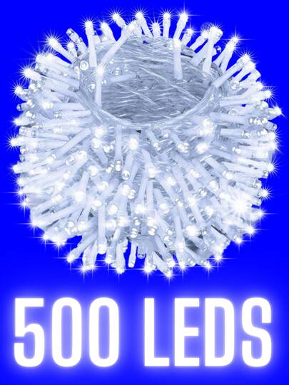 Serie de Luces Navideñas con 500 LEDS de 25 Metros Blanco Frío Ideal para adornar el Árbol de Navidad 8 Efectos de Iluminación y Ahorro de Energía Brillo Intenso UL500FRÍO Serie Lineal Guirnalda