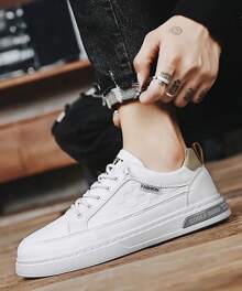 Men's Sports Shoes, Men's Casual Board Shoes, Round Toe Plaid Print Classic Flat Couple Board Shoes, Men's Lightweight Sports Shoes, Comfortable And Breathable, Simple And Versatile - 白色 - 查看 2