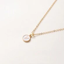 1pc Initial Letter A-Z Pendant Necklace, Gold Color Disc Charm Necklace, Suitable For Birthday, Mother's Day, Valentine's Day, Daily Wear Valentines,Mom,Mother,Mother's Day,Gift