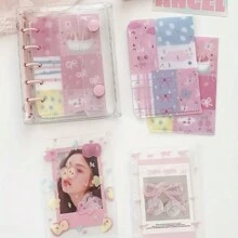 Bộ bìa cứng trong suốt M5 A8 có nơ hồng, ngăn chia hình ảnh, lịch, túi đựng đồ, trang bên trong, phong bì, nhiều trang bổ sung, đồ dùng văn phòng phẩm phù hợp cho sổ kế hoạch album ảnh, sổ tay kế hoạch tiết kiệm, thử thách, lập kế hoạch ngân sách - Hồng - Xem 10