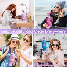 （紫色 6 件套）可爱硅胶杯配件，适用于 30 盎司和 40 盎司水瓶，包含字母吊坠、防漏硅胶材质、吸管盖和装饰字母贴纸 - 彩色 - 查看 5