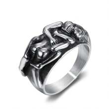 1pc Vintage Style Men's Ring With Nude Woman Design - Zinc Alloy, Antique Silver Plated