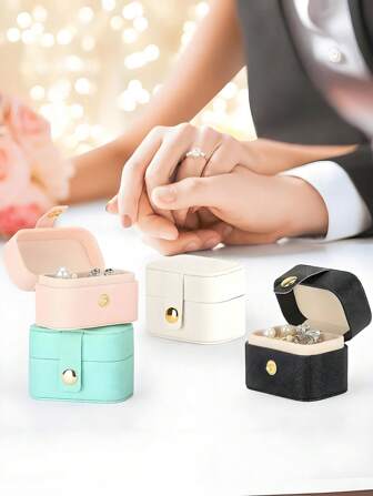 1/5迷你便携式旅行简约皮革首饰收纳盒，用于戒指、项链、耳环展示和礼品包装，情人节礼物，家居，餐厅，派对，舞会，办公室，父亲节礼物，母亲节礼物，送给朋友的礼物，送给男朋友和女朋友的礼物，送给家人的礼物，送给老师的礼物，送给同事的礼物，万圣节礼物，圣诞节礼物