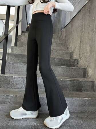 Tween Girl 修身喇叭裤，黑色，春秋季，适合在校学生