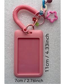 1pc Plain Color Card Holder, Macaron Colored Sliding Cover Plastic Material, Creative Hollow Five-Pointed Star Keychain Card Holder For School/Campus Card, Credit Card, ID Card, Bus Card, Gift For Friends, Suitable For Students,School Supplies,Back To School