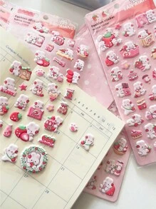 4pcs/Set Strawberry Rabbit Sticker Pack, 3D Foam Stickers In Bulk, DIY Decor For Water Bottle, Diary, Planner,School Supplies,Back To School