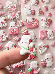 4pcs/Set Strawberry Rabbit Sticker Pack, 3D Foam Stickers In Bulk, DIY Decor For Water Bottle, Diary, Planner,School Supplies,Back To School