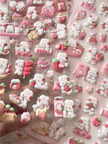 4pcs/Set Strawberry Rabbit Sticker Pack, 3D Foam Stickers In Bulk, DIY Decor For Water Bottle, Diary, Planner,School Supplies,Back To School