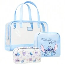 Disney Stitch Toiletry Bag Set Zipped Wash Make Up Travel Essentials Options Refillable Bottles Toiletries Holiday Gym - Blue - View 1