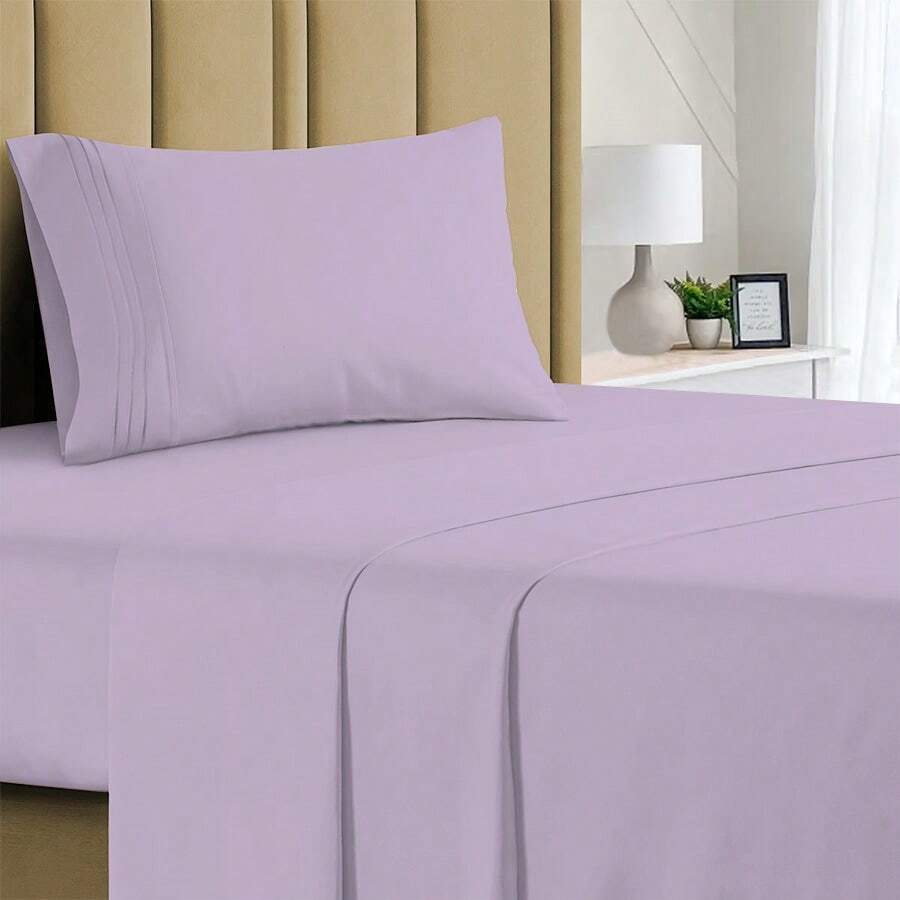 Luxurious Ultra Soft 3-Piece Bamboo Fiber Bed Sheet Set With Deep Pockets - Twin - 紫丁香 - 查看 1