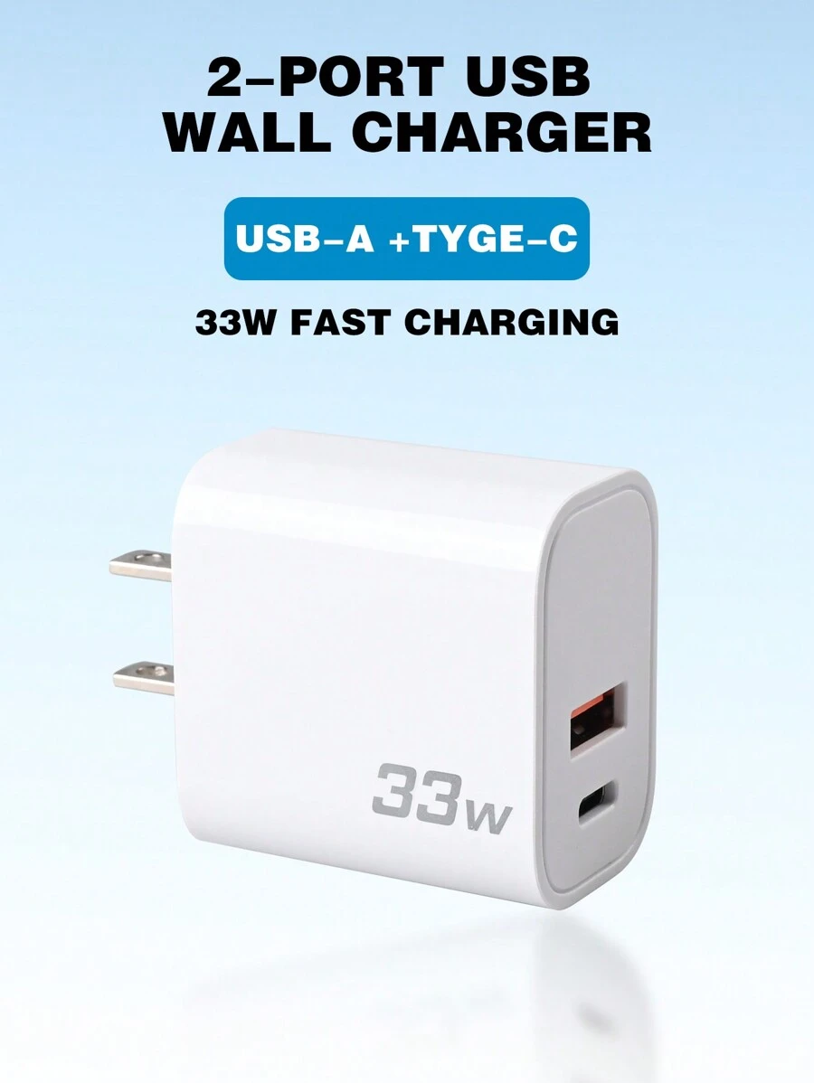 33W PD 壁式充电器，美国插头，PD3.0 快速 Type-C 充电器适配器，兼容 Apple/Android 智能手机、相机、MP3 播放器等。适用于旅行、办公室、宿舍和家庭多端口 - 美規A型插(110-127V) - 查看 1