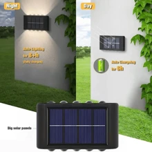 10LED 太陽能上下照戶外防水壁燈，現代北歐風，附陽光感應器，黑色外牆燈，適用於房屋、花園、門廊（白光，1件），秋季裝飾，室內外裝飾 - 1pc-10LEDs-白光 - 查看 9
