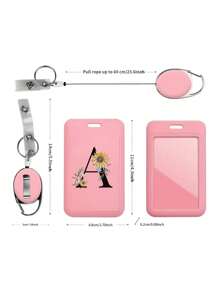 Gepersonaliseerde roze intrekbare ID-badgehouder met sleutelhanger, bedrukt met madeliefjesletters A-Z-patroon, harde ID-badgehouders met intrekbare ID-rol, ID-kaarthouder, plastic creditcardbeschermer, ID-kaarthouder voor verpleegster, dokter, leraar (roze)