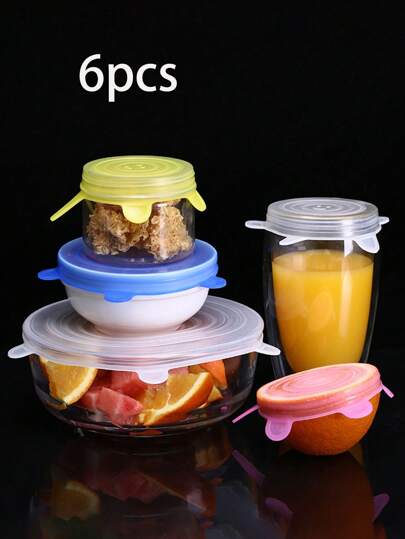 6pcs Silicone Stretch Lids, Reusable Durable Food Storage Lids For Bowls, Silicone Lid Cover, Dishwasher And Refrigerator Friendly Storage, Kitchen Supplies Storage Cover For Bowls With 6 Different Sizes, Suitable For Most Containers, Silicone Cover Stretch Lid Reusable Stretchable Multifunctional Fruit And Vegetable Fresh-Keeping Cover
