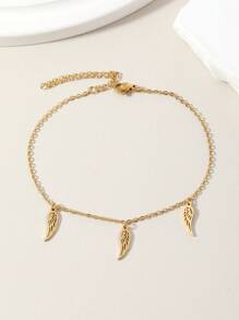 1pc Holiday Vibe Free Spirit Charm Bracelet, Multi Pendant Combo With Rhinestones, Double Layered Feather, Golden Gala Jewelry, Stainless Steel Anklet Gift, Suitable For Casual Daily Wear For Women