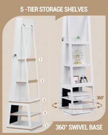 HaluPeit Jewelry Cabinets, Standing Jewelry Organizer With 360° Rotating Base, Lockable Full-Length Mirror, Large 4-Tier Storage Compartments, 4-In-1 Multifunctional - 白色 - 查看 4
