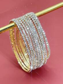 G-S Minimalistic Delicate Sparkling Rhinestone Tennis Bracelet, Silver/Gold Color, Women