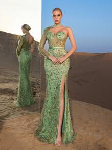 Faeriesty Hochwertig glamouröse asymmetrische Ausschnitt Meerjungfrau Saum Perlen Abendkleider & Abendroben