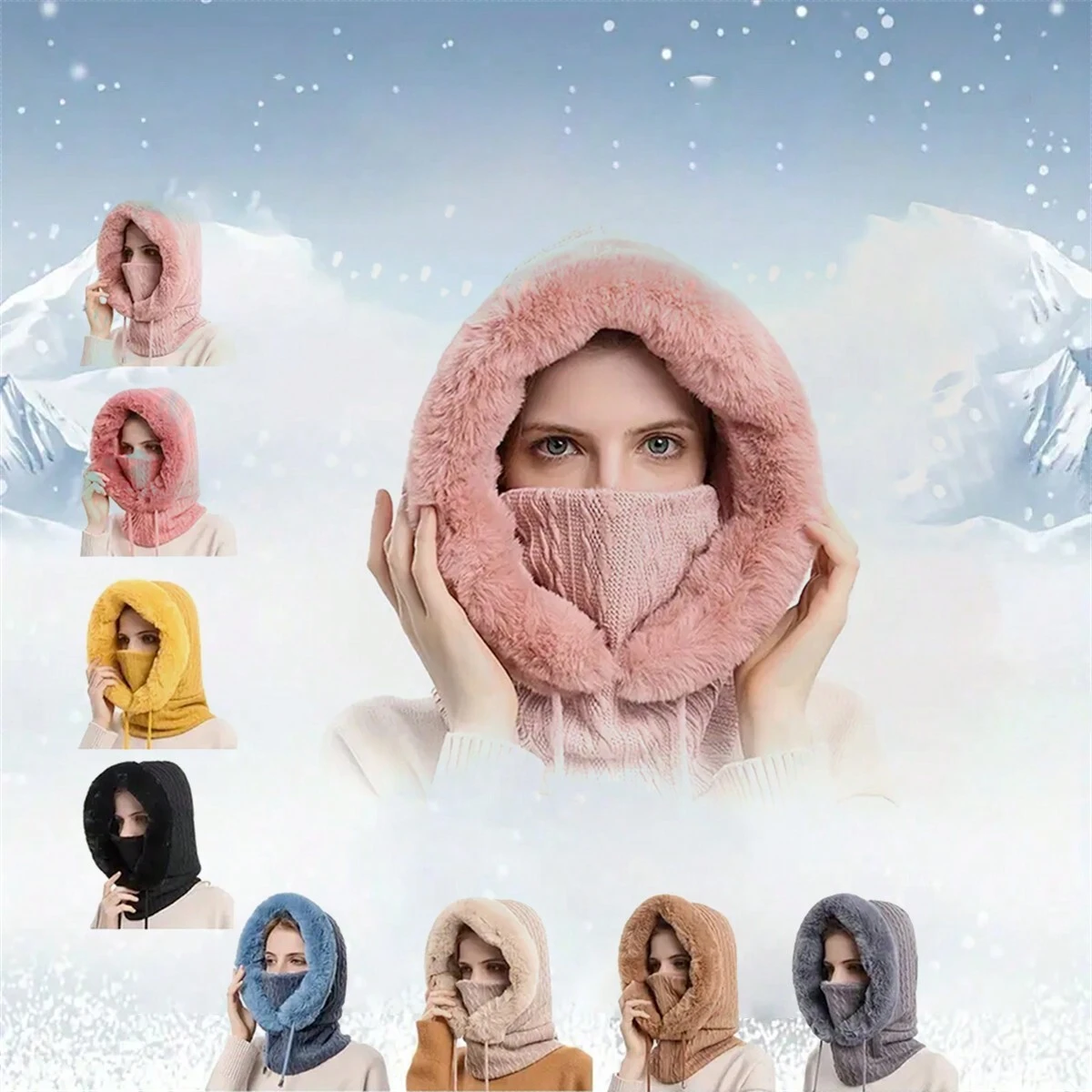 Gorro De Invierno De Una Pieza, Bufanda Circular Con Orejeras, Gorro De Calavera De Felpa De Algodón Tejido, Calentador De Cuello Para Exteriores, Color Caqui | En Línea