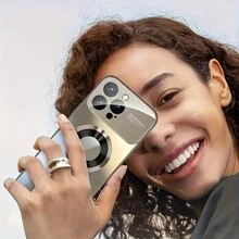 Funda de teléfono de carga inalámbrica magnética de metal de titanio mate de lujo compatible con Apple 16, 15, 14, 13, 12 Pro Max Plus 11, con gran ventana de vidrio, protección de la lente de la cámara, a prueba de golpes, resistente al agua y a los arañazos - Dorado - Ver 8