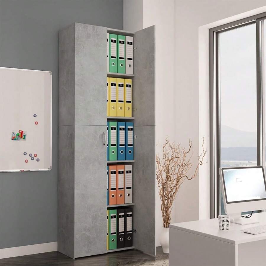 Concrete Grey Engineered Wood Office Cabinet 690 Cm Stylish Storage Solution - Grey - View 1