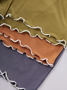 3 件套女士纯色蝴蝶结荷叶边睡衣套装