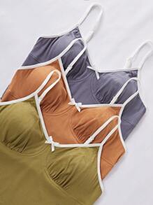 3 件套女士纯色蝴蝶结荷叶边睡衣套装