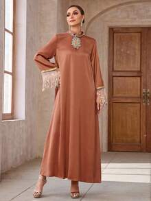 2025 Orange Rhinestone Sparkling Sequins Long Formal Dress, Arabic Style Evening Gown - Burnt Orange - View 2