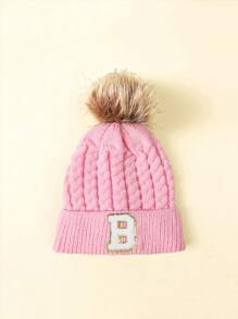 1pc Children Letter Pattern Winter Brimless Knit Beanie Hat - Pink - View 54