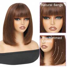 Krótkie Boby z ludzkich włosów z grzywką 14 cali Peruki bez koronki z przodu Dziewicze brazylijskie proste włosy bez kleju Peruka Bob wykonana maszynowo Włosy ludzkie dla kobiet Kolor naturalny