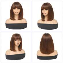Krótkie Boby z ludzkich włosów z grzywką 14 cali Peruki bez koronki z przodu Dziewicze brazylijskie proste włosy bez kleju Peruka Bob wykonana maszynowo Włosy ludzkie dla kobiet Kolor naturalny
