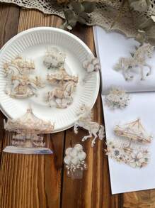 10 件/包复古大尺寸贝壳纹理 PET 贴纸、旋转木马、游乐园、日记装饰材料、剪纸贴纸、学校用品、返校