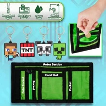 Minecraft Wallets Card Slots Wallet Zip Coin Pocket Creeper Keyrings Gamer Accessories Gift Set Gaming Gift - Multicolor - View 3