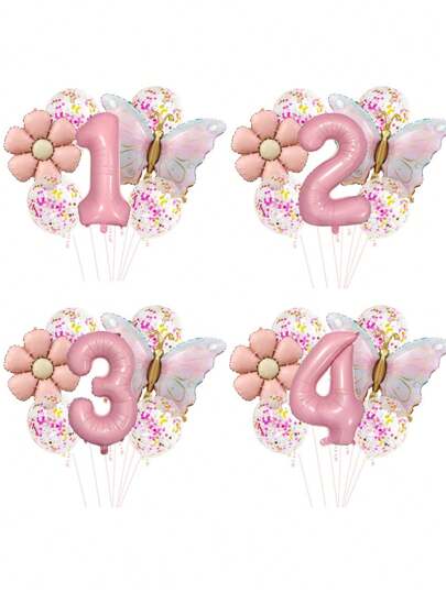 哑光雏菊粉彩数字和蝴蝶气球套装 - 非常适合情人节、生日、毕业典礼、公主派对和摄影道具