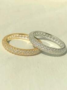 1枚纯银镶钻戒指，闪亮夺目，男女皆宜，可搭配日常服饰或派对配饰，高品质戒指，精致珠宝礼品。 - 滿圈雙排鑽 - 查看 1