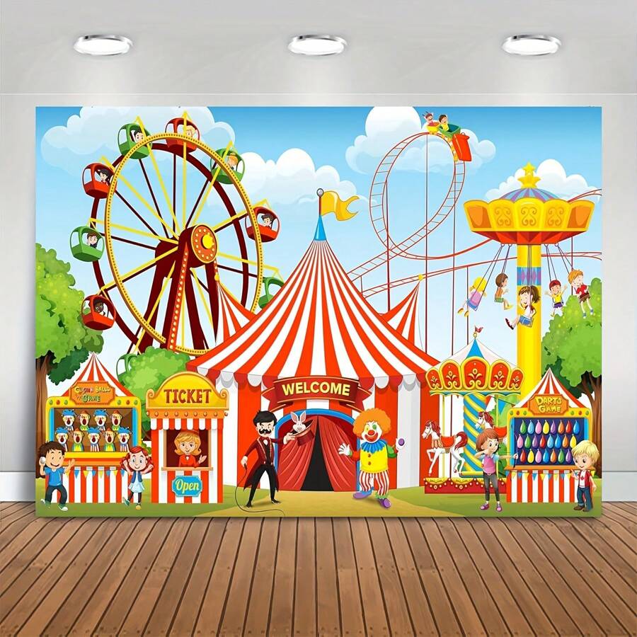 1pc Carnival Background Carnival Decoration - Extra Large Carnival Theme Party Decoration Carnival Banner, Circus Theme Party Decoration, Circus Decoration - Multicolor - View 1