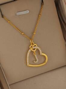 2025 Valentine's Day Heart Charm Necklace, 26 English Letter Necklace With Zirconia, Versatile Heart-Shaped Pendant Necklace For Women, Stainless Steel Jewelry Valentines