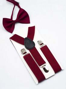 2pcs Kids Solid Color Bow Tie & Suspenders Set, Suitable For Wedding, Party, Birthday, Christmas, Halloween, School Events, Daily Wear For Boys And Girls - one-size - View 9