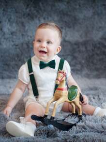 2pcs Kids Solid Color Bow Tie & Suspenders Set, Suitable For Wedding, Party, Birthday, Christmas, Halloween, School Events, Daily Wear For Boys And Girls - one-size - View 3