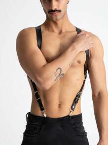 1 件男士纯色皮革背带，日常衬衫装束配件