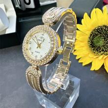 1 Stück Vintage Goldfarbene Runde Wasserdichte Quarzuhr, Modisch Elegante Personalisierte Damenuhr Geeignet Für Tägliche Dekoration, Anwendbar Für Damen Alltägliches Tragen, Partys, Bankette, Dates, Feste, Geschenk Armband Dekoration