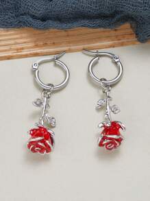 1 Pair Romantic 3d Rose Dangle Earrings For Women Retro Metal Flower Advanced Pendant Earring Silver Color Fashion Jewelry Valentine's Day Gift Valentines - hoa hồng - Xem 8