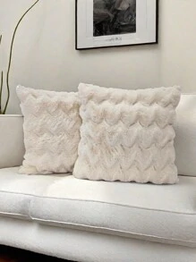 1pc Farmhouse Style Wavy Luxurious Plush Throw Pillow Cover, Suitable For Home Sofa Decoration, Super Soft Faux Fur Cushion Cover