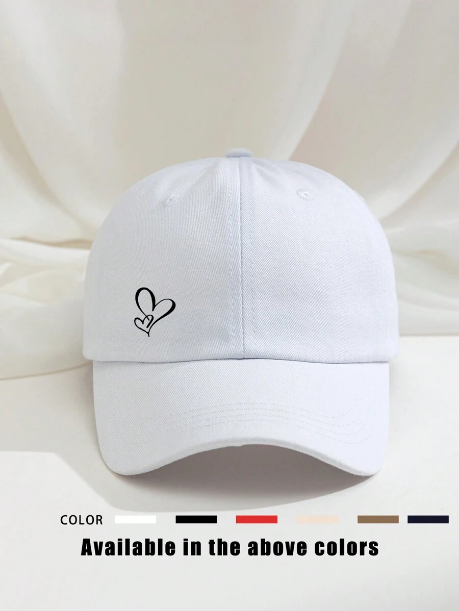 1pc Outdoor Printed Double-Layer Heart Shaped Baseball Cap, Breathable Adjustable Golf Sun Hat For Women, Fashionable Curved Brim Sun Hat For Men, All-Season Couple Hat Gift For Valentine's Day Valentines - Baseball Cap - View 1