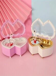 1pc Fashion Heart Shaped Music Box, Double Heart Design Home Decor, Contains Rotating Ballerina Dancer, Hand Crank Acrylic Musical Figurine, Romantic Metal Clockwork, Home Decor Accessory, Romantic Gift For Couples, Birthday, Valentine's Day, Party Valentine's Day Birthday Gifts Graduation
