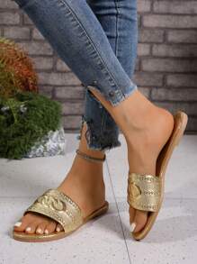 Women's Round Toe Flat Lightweight Casual Slippers, Suitable For Young Women Everyday Summer Wear