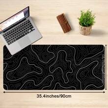 1 pieza Alfombrilla de ratón extra grande con diseño de curvas topográficas, base antideslizante y bordes cosidos, escritorio o almohadilla minimalista blanca para oficina o juegos de computadora