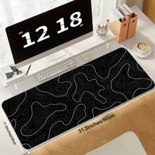 1 pieza Alfombrilla de ratón extra grande con diseño de curvas topográficas, base antideslizante y bordes cosidos, escritorio o almohadilla minimalista blanca para oficina o juegos de computadora
