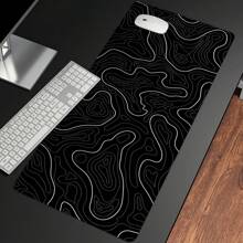 1 pieza Alfombrilla de ratón extra grande con diseño de curvas topográficas, base antideslizante y bordes cosidos, escritorio o almohadilla minimalista blanca para oficina o juegos de computadora