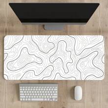 1 pieza Alfombrilla de ratón extra grande con diseño de curvas topográficas, base antideslizante y bordes cosidos, escritorio o almohadilla minimalista blanca para oficina o juegos de computadora